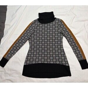 Icelandic Design Carrina Sweater Fair Isle Black Size Small Merino Wool Blend